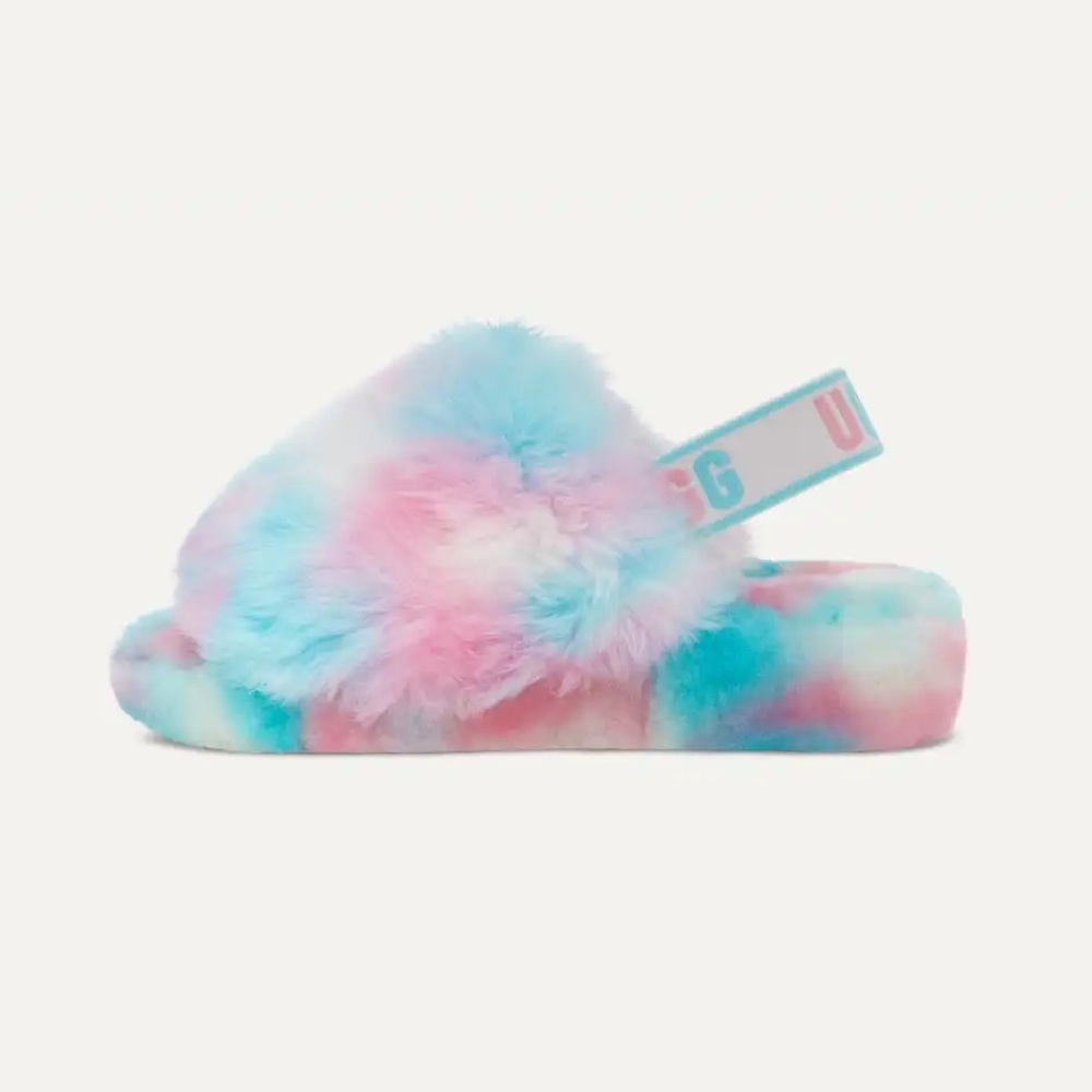 UGG Fluff Yeah Pride Sheepskin Insole Slippers with Elastic Strap Size 7W NWT